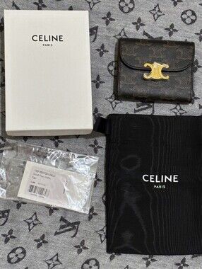Celine Triomphe Small Flap Wallet in Brown with Gold Hardware